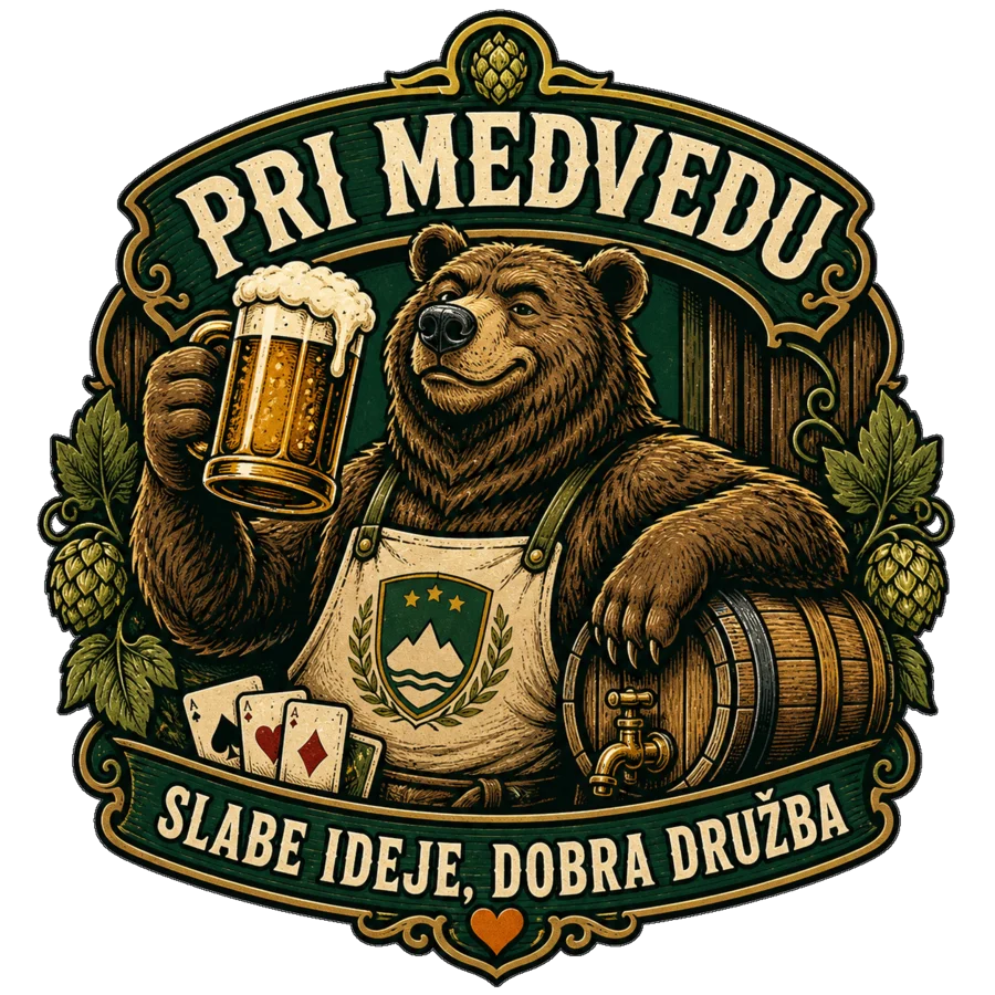 Primer ilustriranega retro motiva za gostilno Pri medvedu